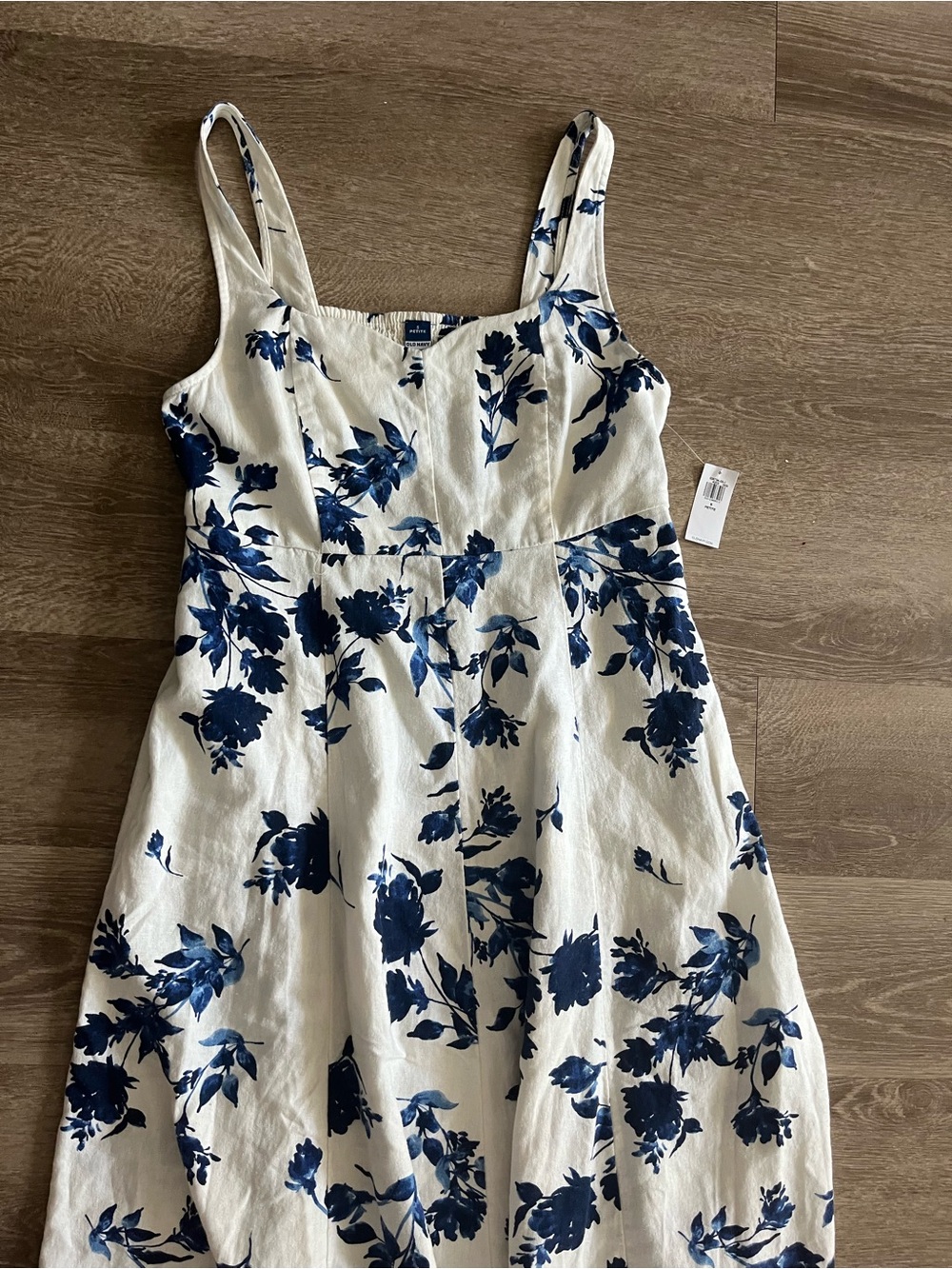 Old Navy White Midi Dress with Blue Floral Print - Picture 2 of 6